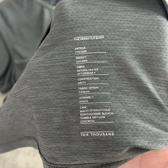 Ten Thousand The Versatile Shirt Mens Small Gray Performance Training Stretch - Picture 6 of 8